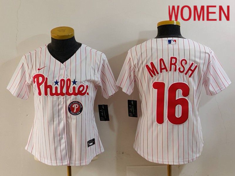 Women Philadelphia Phillies #16 Marsh White stripe Nike Game 2024 MLB Jersey style 7262